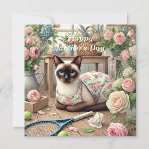 Tarjeta Festiva Gato organizando hermosas flores para jugador de t