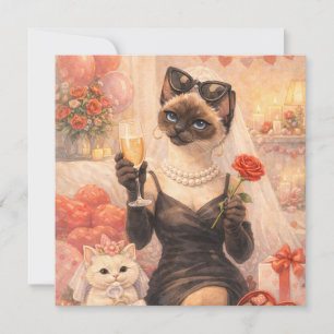 Tarjeta Festiva Gato para el Día de San Valentín con rosa roja