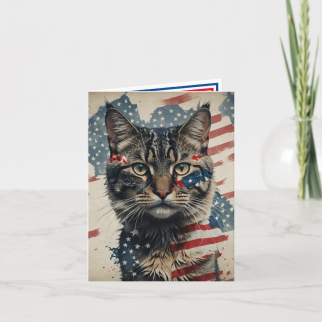 Tarjeta Festiva Gato patriótico de linaje desconocido (Anverso)