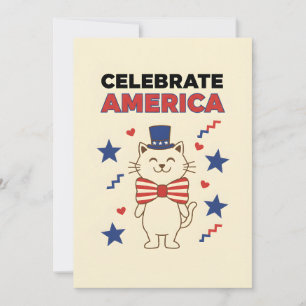 Tarjeta Festiva Gato Patriótico Feliz Cuarto de Independencia de E