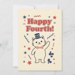 Tarjeta Festiva Gato Patriótico Feliz Cuarto de Independencia de E