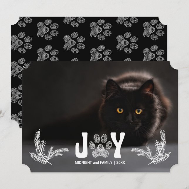 Tarjeta Festiva Gato Paw y Pines Pet Lover Foto horizontal (Anverso / Reverso)