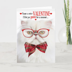 Tarjeta Festiva Gato persa blanco amante del humor felino de San V