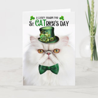 Tarjeta Festiva Gato persa blanco con suerte en el día de St CATri