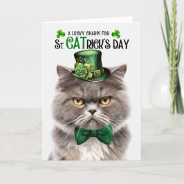 Tarjeta Festiva Gato persa color humo Día de St CATrick