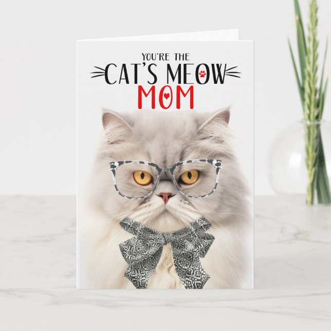 Tarjeta Festiva Gato persa crema para mamá en el día de la madre (Anverso)