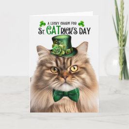 Tarjeta Festiva Gato persa de Tabby con suerte el día de St CATric