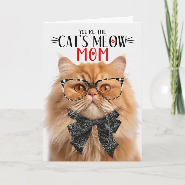 Tarjeta Festiva Gato persa naranja Ginger para mamá en el día de l (Anverso)