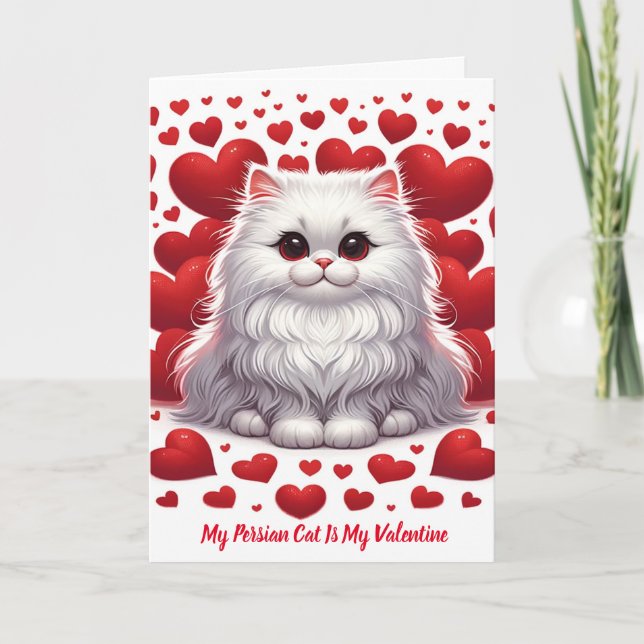 Tarjeta Festiva Gato persa Valentine Purr (Anverso)