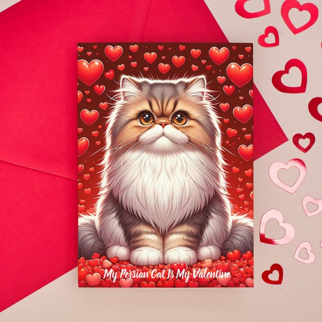 Tarjeta Festiva Gato persa Valentine Purr (Persian Cat Valentine Purr Holiday Card)