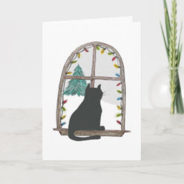 Tarjeta Festiva Gato que mira hacia fuera una ventana