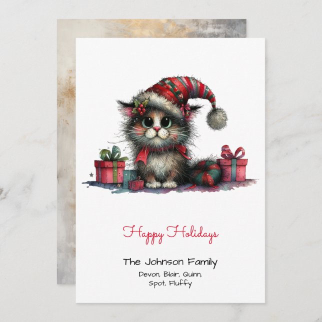 Tarjeta Festiva Gato raro en Santa Hat Happy (Anverso / Reverso)