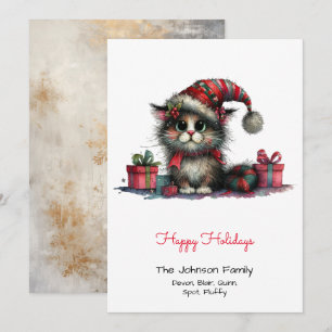 Tarjeta Festiva Gato raro en Santa Hat Happy