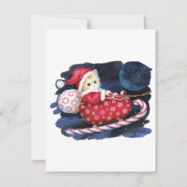 Tarjeta Festiva Gato Santa en Trineo de Santa entregando regalos