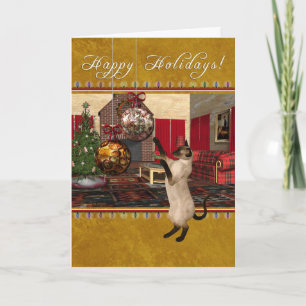Tarjeta Festiva Gato siamés - buenas fiestas