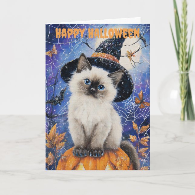 Tarjeta Festiva Gato siamés de Halloween (Anverso)