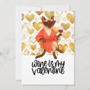Tarjeta Festiva Gato siamés descarado está bebiendo vino para San 