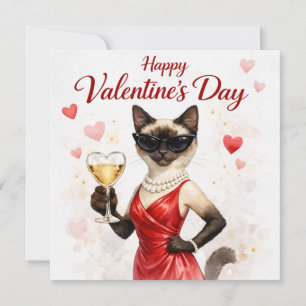 Tarjeta Festiva Gato siamés en el Día de San Valentín – Gato glamu