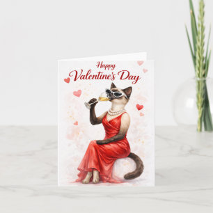 Tarjeta Festiva Gato siamés en el Día de San Valentín – Gato glamu