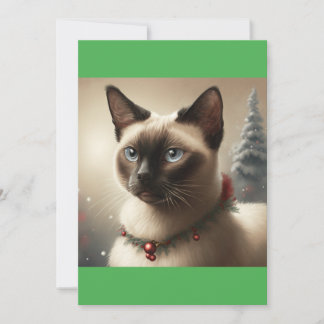 Tarjeta Festiva Gato siamés navidad, camiseta de Santa Cat