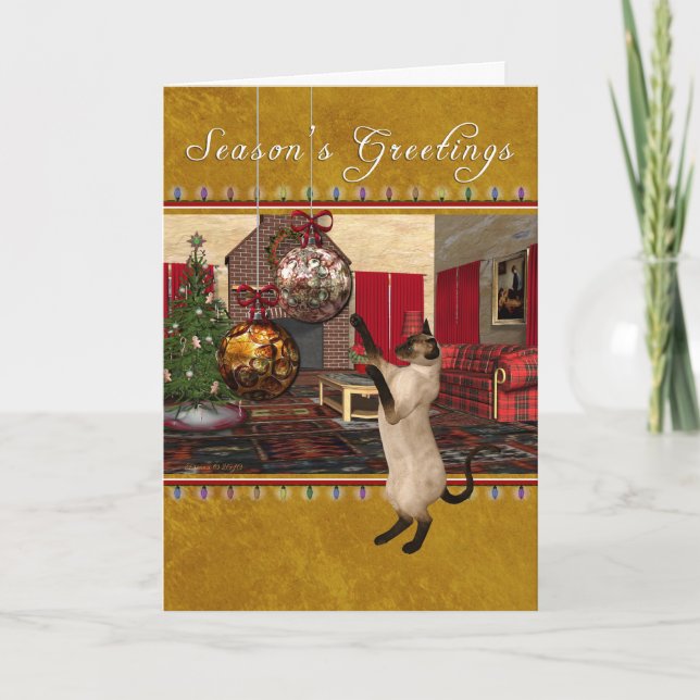 Tarjeta Festiva Gato siamés - Saludos de temporada (Anverso)