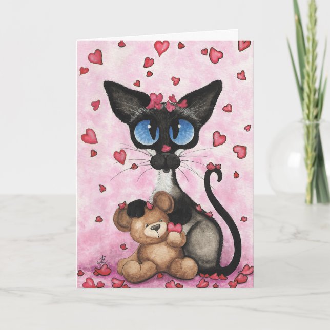 Tarjeta Festiva Gato siamés Valentine, osito mío de BiHrLe (Anverso)