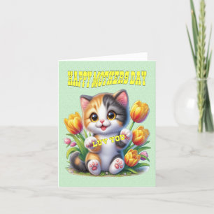 Tarjeta Festiva Gato sonriente lindo deseando feliz día de las mad