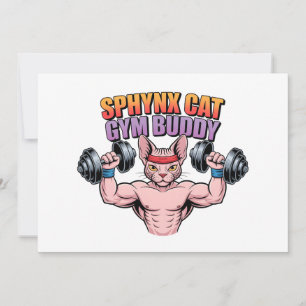Tarjeta Festiva Gato Sphynx Compañero de Gimnasio Musculoso Dibujo