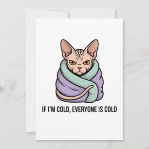 Tarjeta Festiva Gato Sphynx Gruñón Arte de Dibujos Animados con Hu