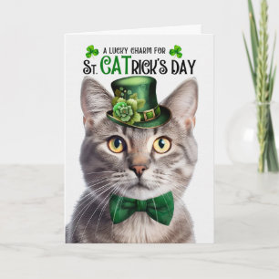 Tarjeta Festiva Gato Tabby Champagne Tabby Día de CATrick Lucky Ch