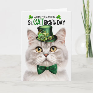 Tarjeta Festiva Gato Tabby de Champán St CATrick's Day Amuleto de