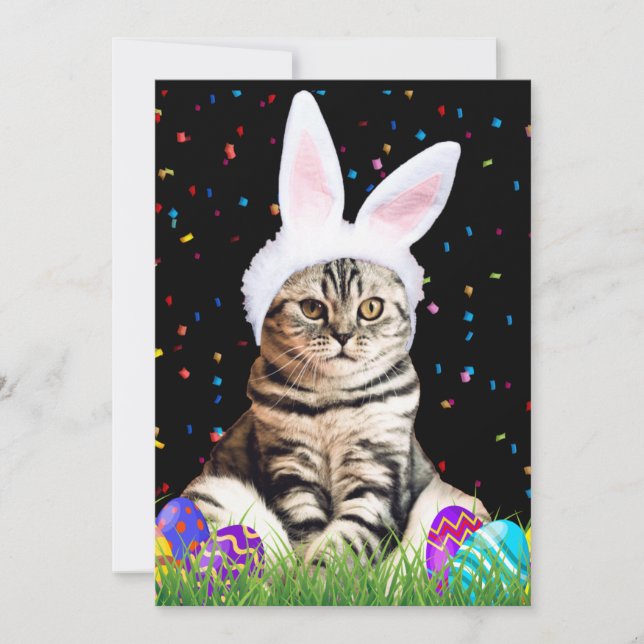 Tarjeta Festiva Gato Tabby de Pascua (Anverso)