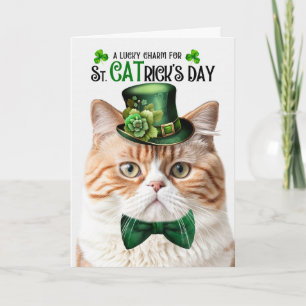 Tarjeta Festiva Gato Tabby Naranja Amuleto de la Suerte del Día de