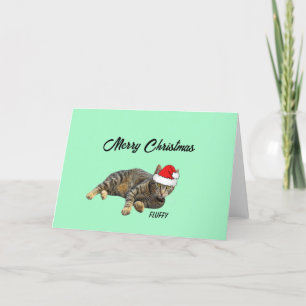 Tarjeta Festiva Gato Tabby Rayado con Sombrero de Santa
