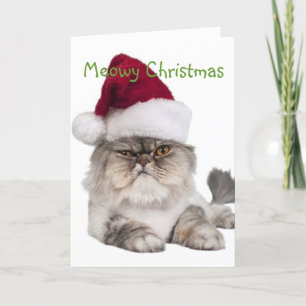 Tarjeta Festiva Gato tonto con Santa Hat