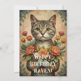 Tarjeta Festiva Gato vintage feliz de cumpleaños