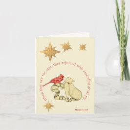 Tarjeta Festiva Gato y cardenal de la biblia contra los Navidades