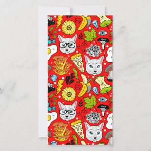 Tarjeta Festiva Gato y huevo en rojo