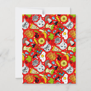 Tarjeta Festiva Gato y huevo en rojo