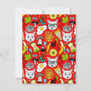 Tarjeta Festiva Gato y huevo en rojo
