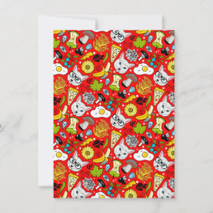 Tarjeta Festiva Gato y huevo en rojo