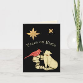 Tarjeta Festiva Gato y pájaro de la paz en la Tierra Navidades
