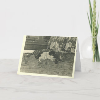 Tarjeta Festiva Gato y perro Snuggling junto