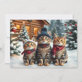 Tarjeta Festiva Gatos atigrados con ropa de invierno elegante y so