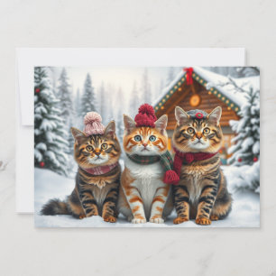 Tarjeta Festiva Gatos atigrados con ropa de invierno elegante y so