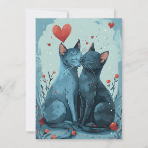 Tarjeta Festiva gatos Azul Ruso día de San Valentín