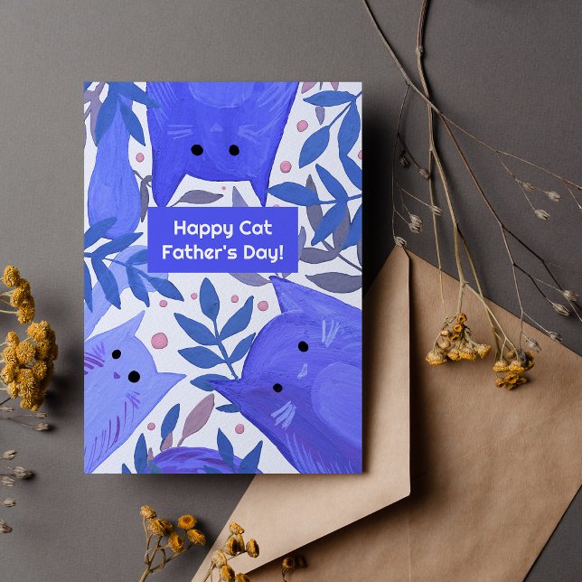 Tarjeta Festiva Gatos Azules y ramas Felices gatos Día del padre H (Subido por el creador)