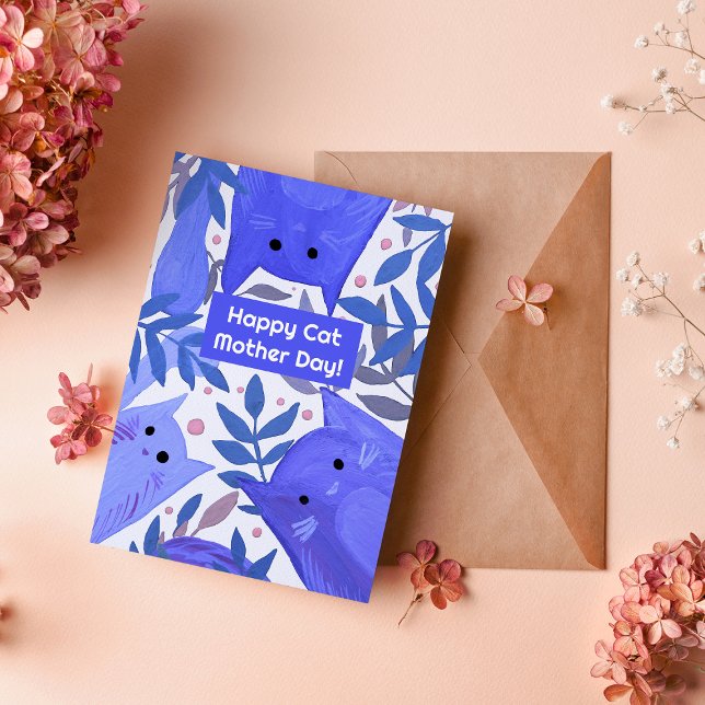 Tarjeta Festiva Gatos azules y ramas Feliz día de la madre Holi (Subido por el creador)
