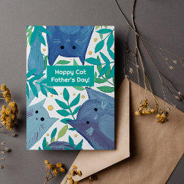 Tarjeta Festiva Gatos azules y ramas Feliz día del padre de gatos
