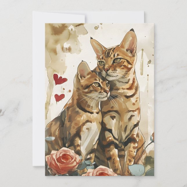 Tarjeta Festiva Gatos Bengal día de San Valentín (Anverso)